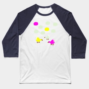 Cute Geese and Clouds Cartoon Baseball T-Shirt